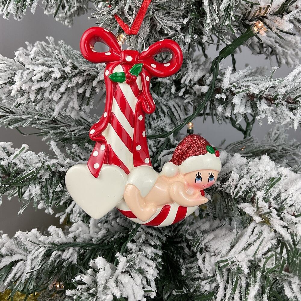 Christmas Tree Ornament-Festive Baby On CandyCane-Rudolph And Me